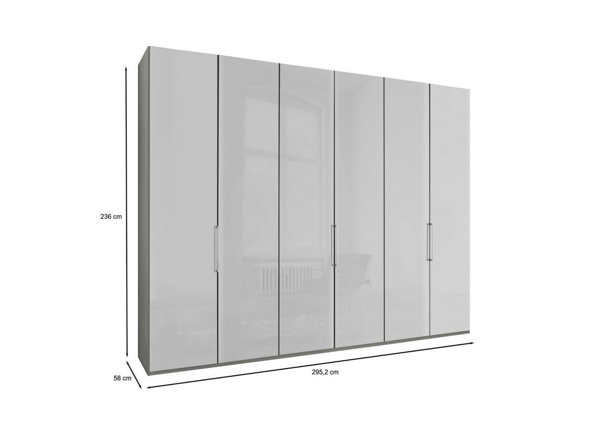 FALTTÜRENSCHRANK 300/236/58 cm 6-türig Grau, Weiß  - Chromfarben/Weiß, KONVENTIONELL, Glas/Holzwerkstoff (300/236/58cm) - Dieter Knoll