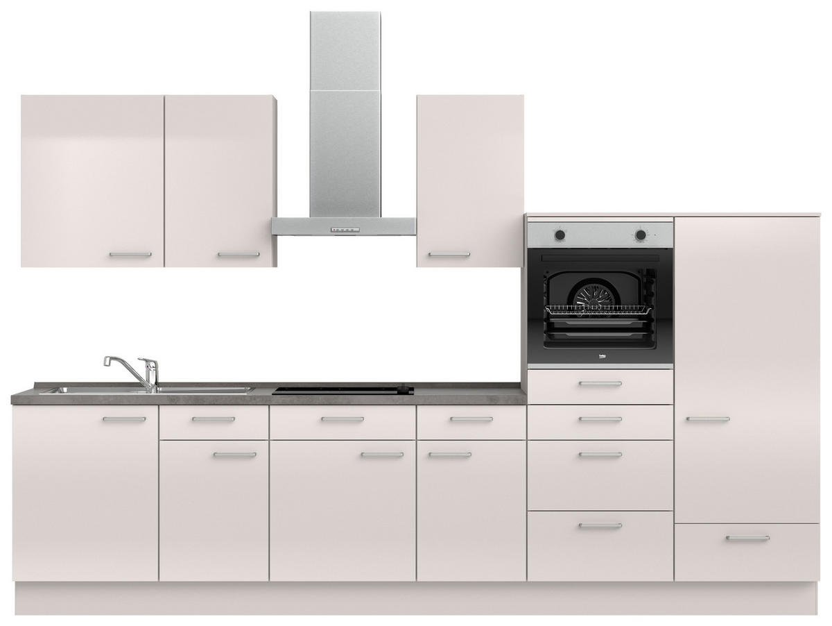 KÜCHENBLOCK Flash 330 cm  in Schieferfarben, Seidengrau  - Schieferfarben/Edelstahlfarben, MODERN, Holzwerkstoff/Metall (330cm) - Nobilia
