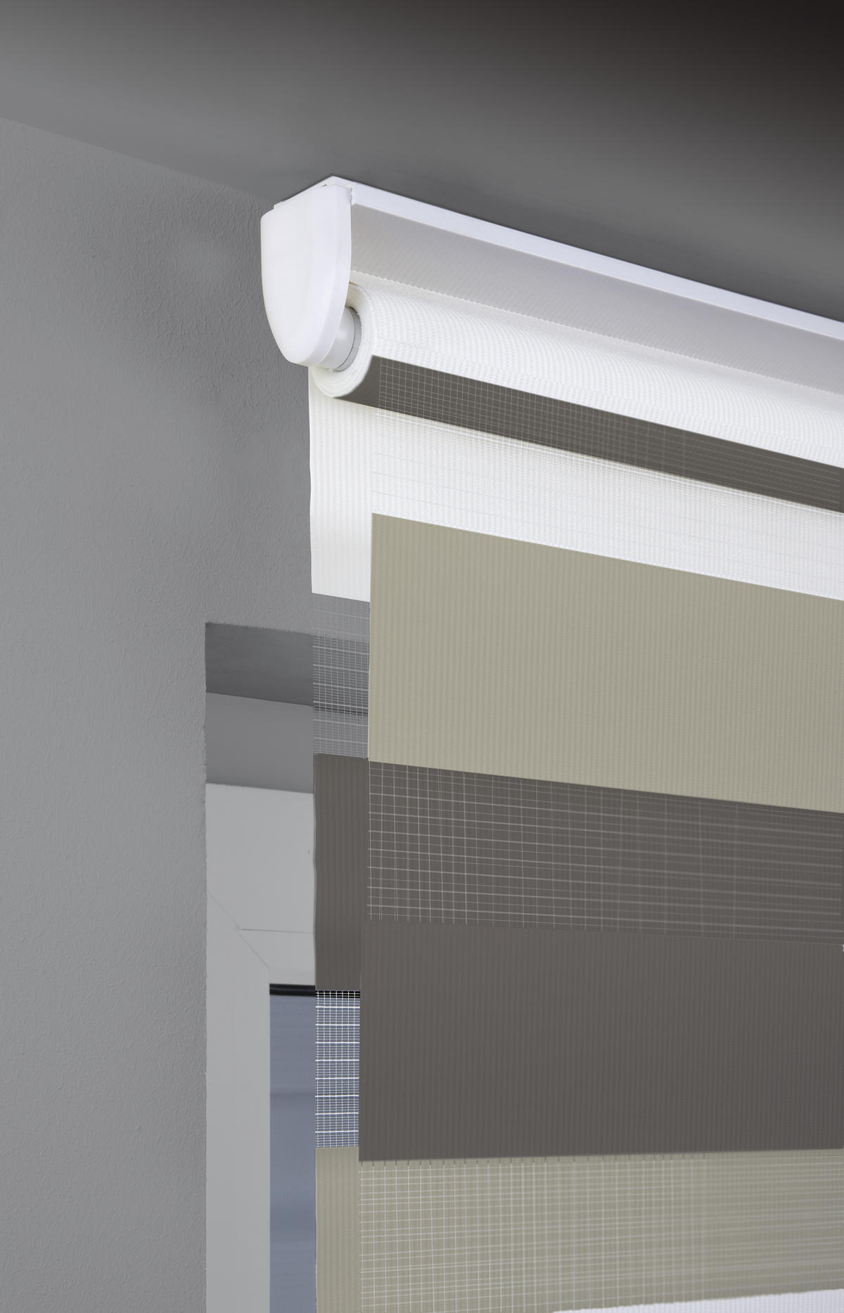 DOPPELROLLO  halbtransparent   140/160 cm   - Braun/Weiß, Basics, Textil (140/160cm)