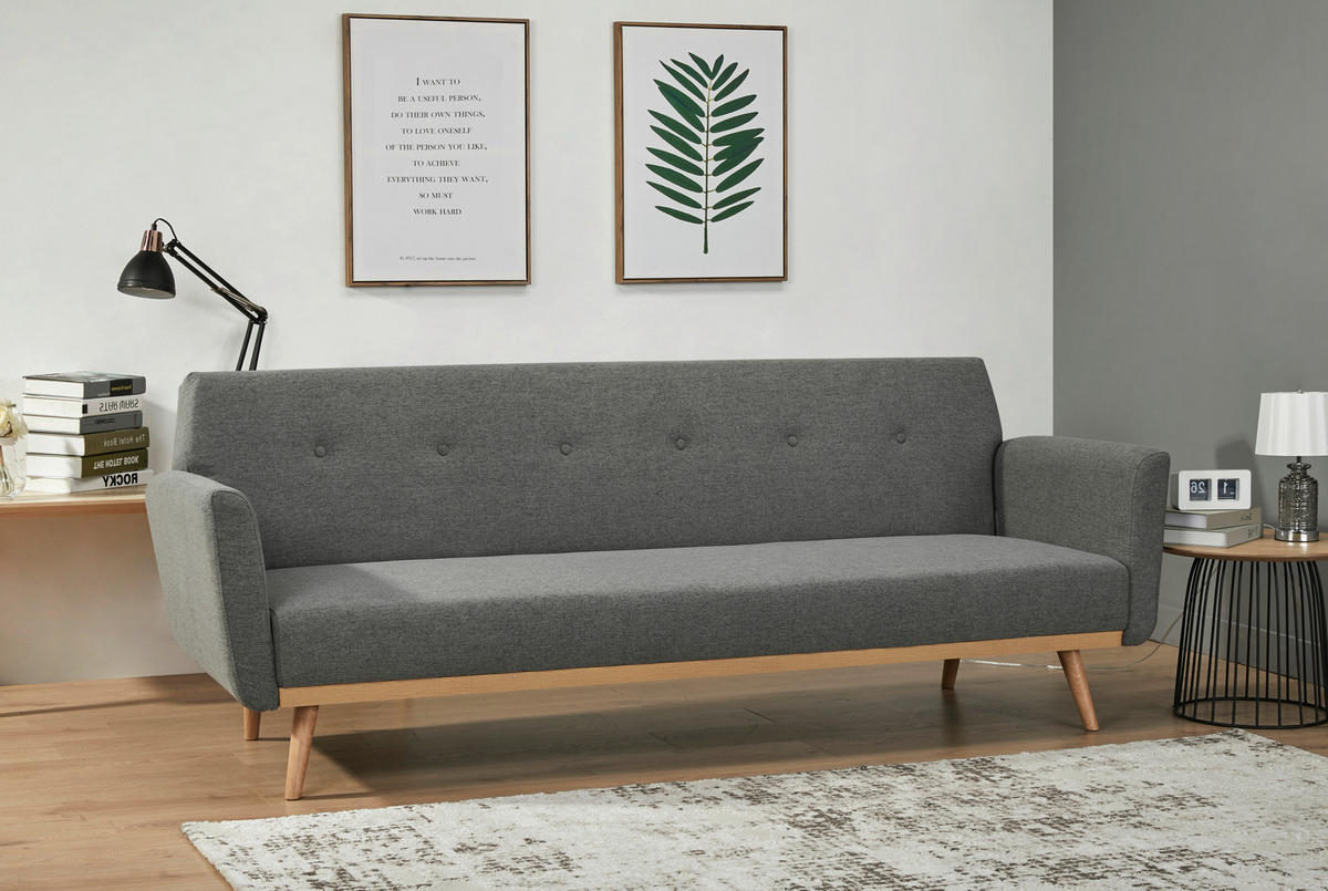 SCHLAFSOFA in Struktur Grau  - Naturfarben/Grau, MODERN, Holz/Textil (212/79/85cm) - Livetastic