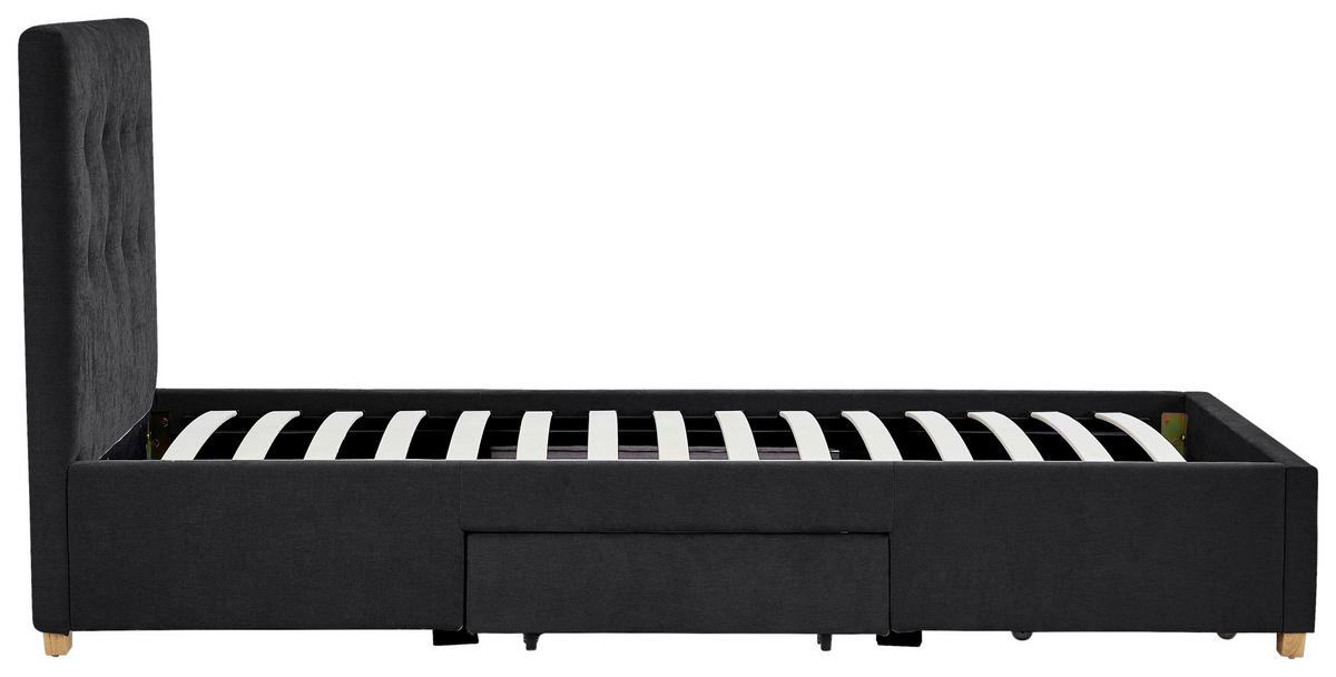 POLSTERBETT 90/200 cm, inkl. gepolstertes Kopfteil, Lattenrost, Bettschubladen,  in Dunkelgrau  - Dunkelgrau/Naturfarben, Design, Holz/Textil (90/200cm) - Boxxx