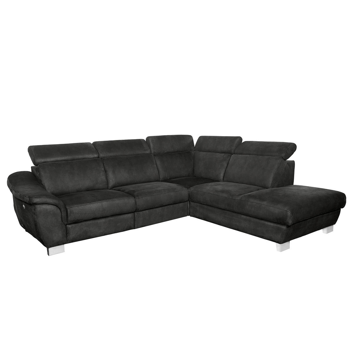 ECKSOFA Anthrazit Mikrofaser Rücken echt, Relaxfunktion, Kopfteilverstellung  - Chromfarben/Anthrazit, Design, Textil/Metall (276/238cm) - Livetastic