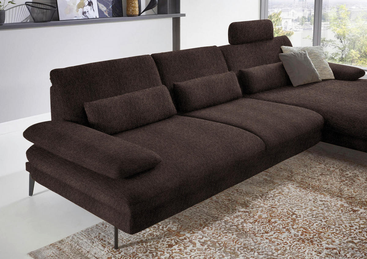 ECKSOFA in Chenille Dunkelbraun  310/180 cm  - Dunkelbraun/Schwarz, Design, Textil/Metall (310/180cm) - Dieter Knoll