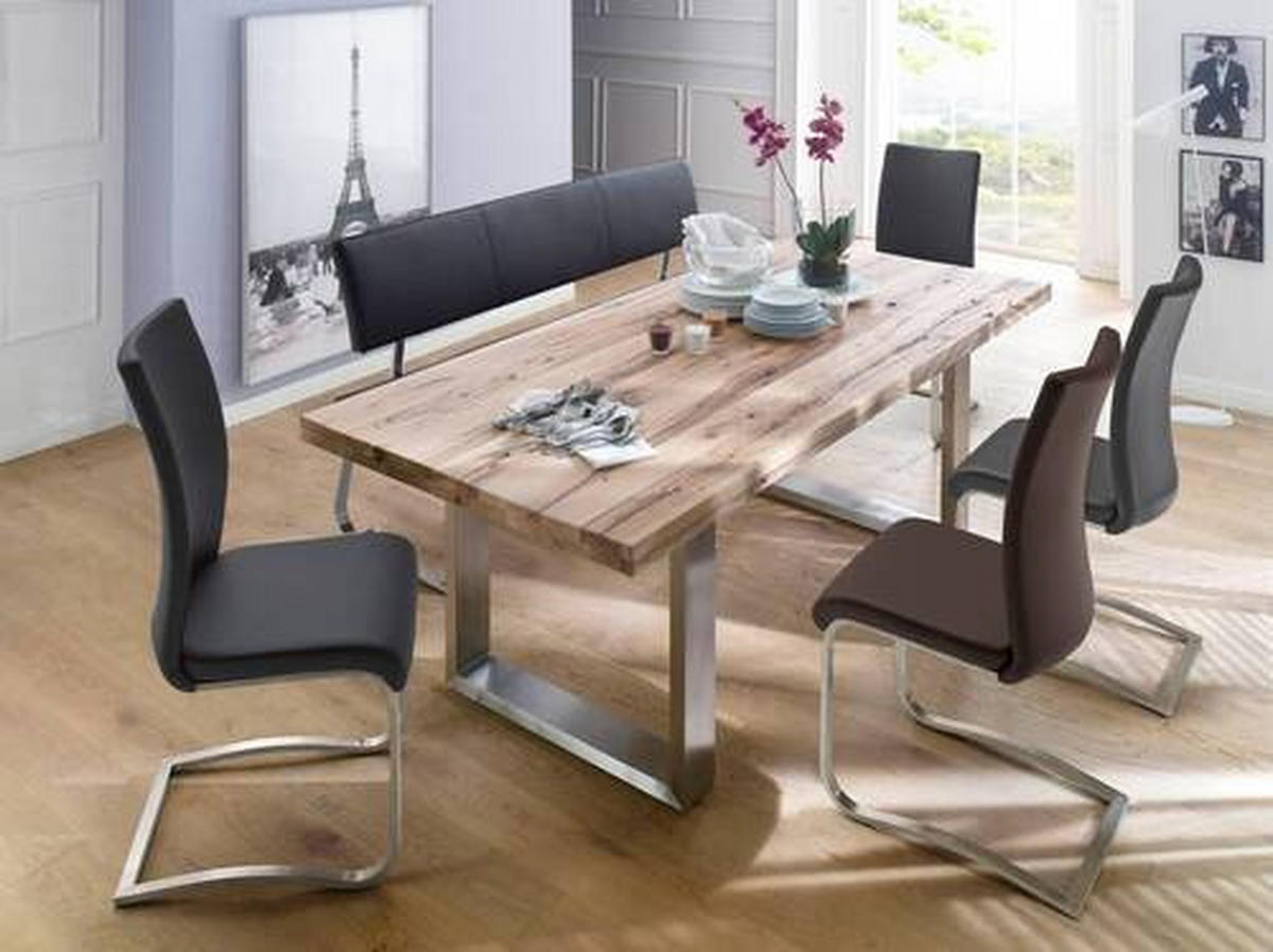 SCHWINGSTUHL  in Edelstahl Echtleder  - Edelstahlfarben/Braun, Design, Leder/Metall (43/103/52cm) - Livetastic