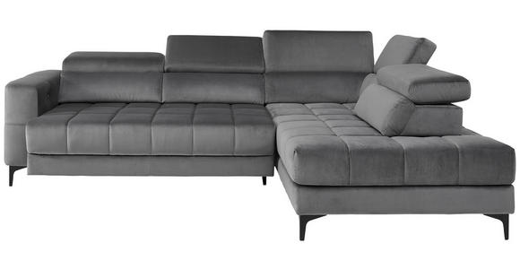 ECKSOFA inkl.Funktionen Dunkelgrau Samt - Dunkelgrau/Schwarz, Design, Kunststoff/Textil (281/202cm) - Xora