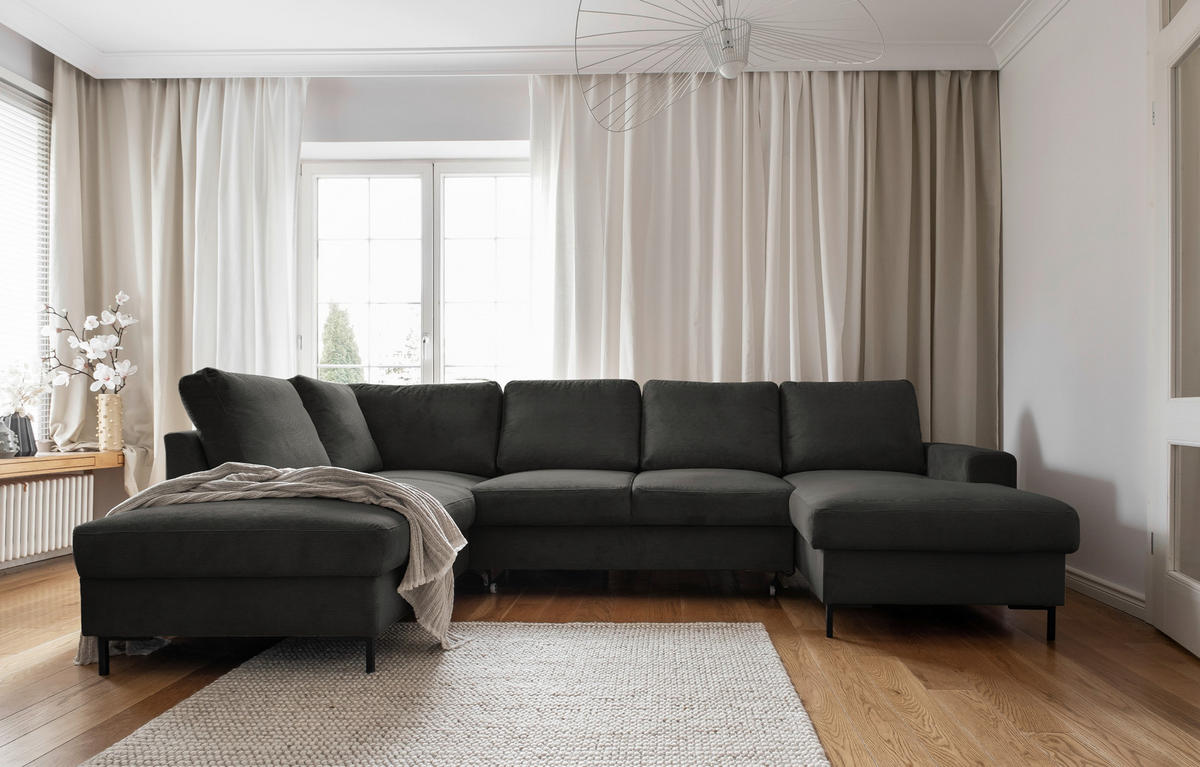 WOHNLANDSCHAFT in Cord Grau  - Schwarz/Grau, Design, Textil/Metall (197/303/148cm) - MID.YOU