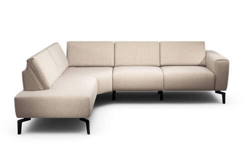ECKSOFA in Chenille Sandfarben  193/256 cm  - Sandfarben/Schwarz, Design, Textil/Metall (193/256cm) - SENSOO