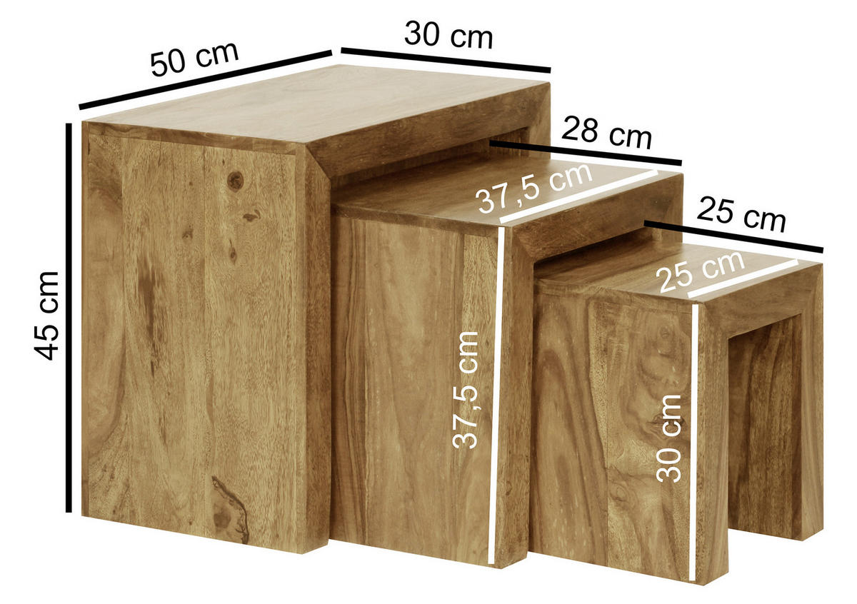SADA ODKLÁDACÍCH STOLKŮ, akácie, barvy akácie - barvy akácie, Design, dřevo (50/30/45cm) - MID.YOU