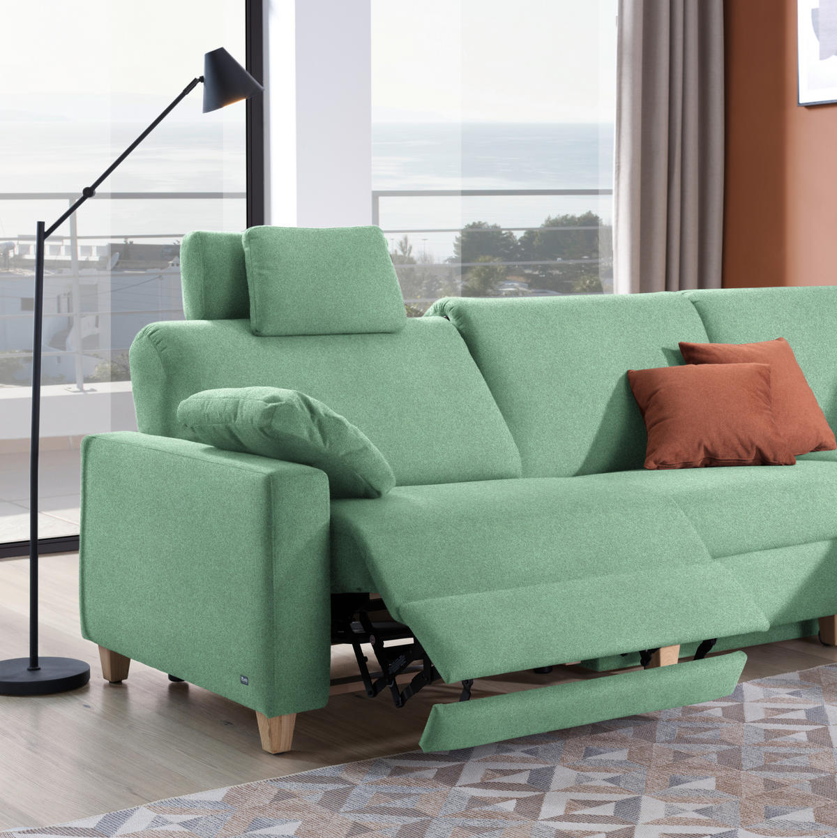 ECKSOFA in Flachgewebe Mintgrün  261/203 cm  - Eichefarben/Mintgrün, KONVENTIONELL, Holz/Textil (261/203cm) - Sedda