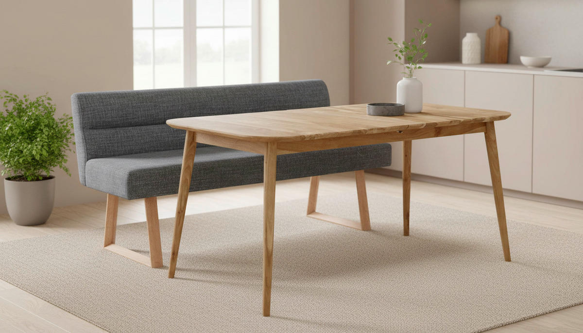 SITZBANK 160/82/61 cm Leinenoptik Eichefarben, Dunkelgrau Eiche massiv  - Eichefarben/Dunkelgrau, MODERN, Holz/Textil (160/82/61cm) - Livetastic