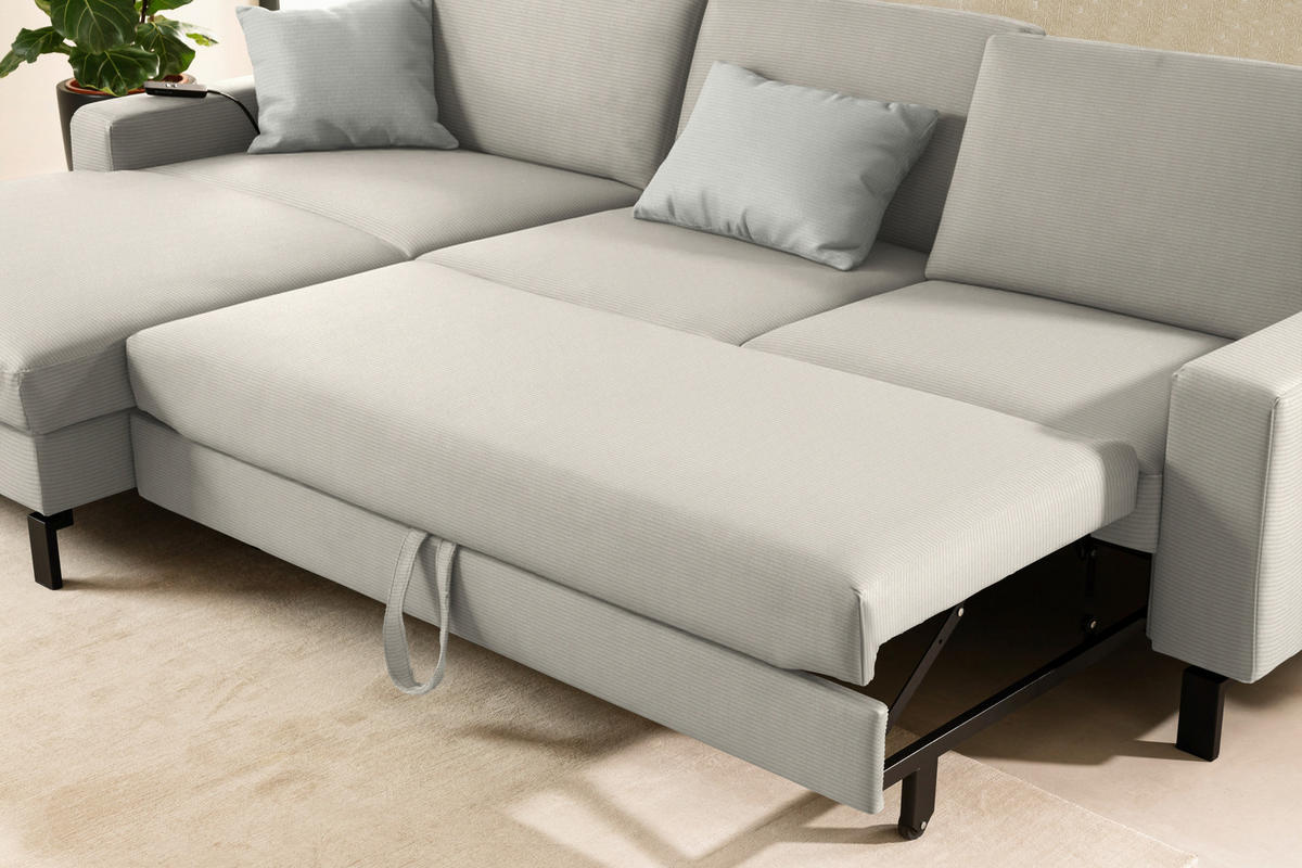 ECKSOFA Cord Naturfarben  - Schwarz/Naturfarben, Design, Textil/Metall (185/298cm) - Pure Home Lifestyle