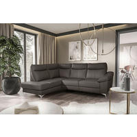 ECKSOFA Dunkelbraun Echtleder Lederlook  - Chromfarben/Dunkelbraun, Design, Leder/Textil (194cm) - Livetastic