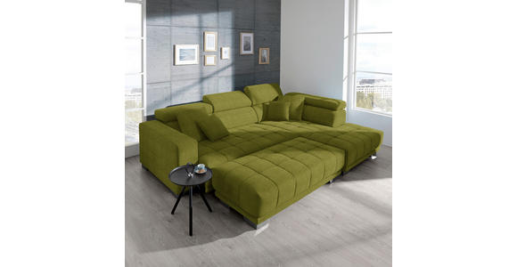 ECKSOFA in Mikrofaser Hellgrün  - Chromfarben/Hellgrün, Design, Textil/Metall (301/207cm) - Xora