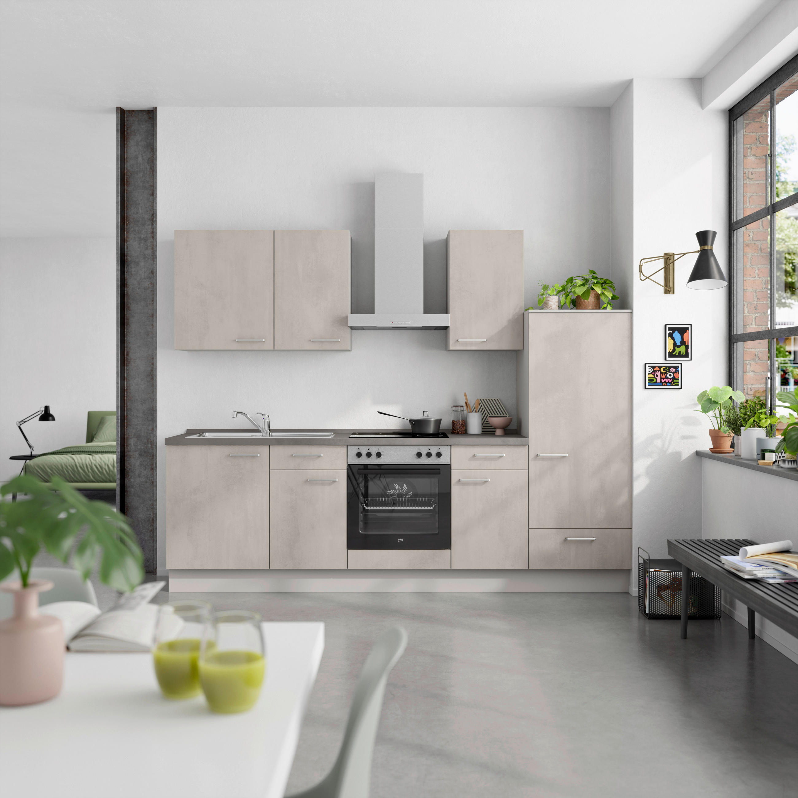 KÜCHENBLOCK Riva 270 cm  in Grau, Schieferfarben  - Schieferfarben/Edelstahlfarben, MODERN, Holzwerkstoff/Metall (270cm) - Nobilia
