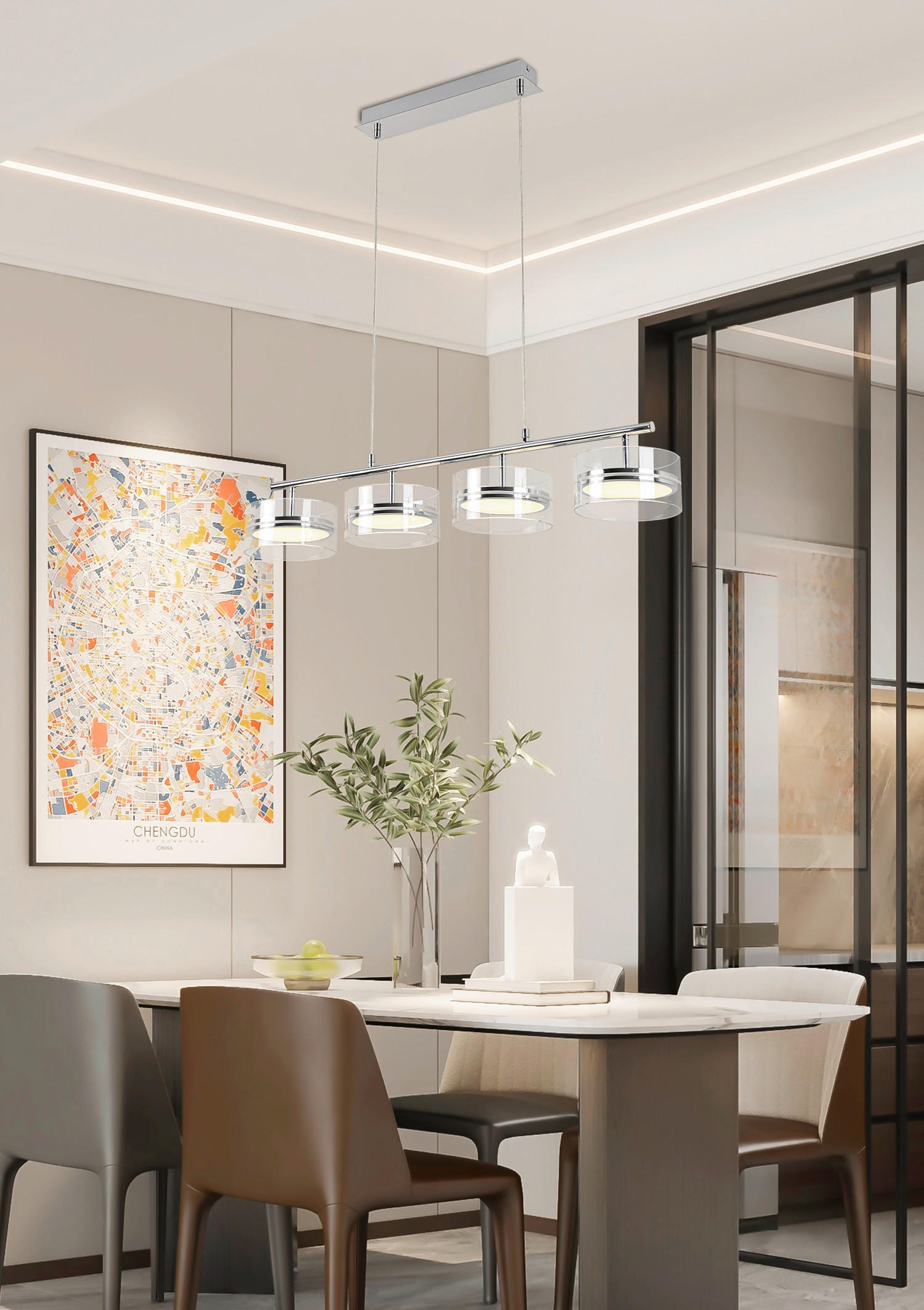 LAMPĂ SUSPENDATĂ CU LED 93/18/120 cm  - culoare crom, Design, plastic/sticlă (93/18/120cm) - Ambiente