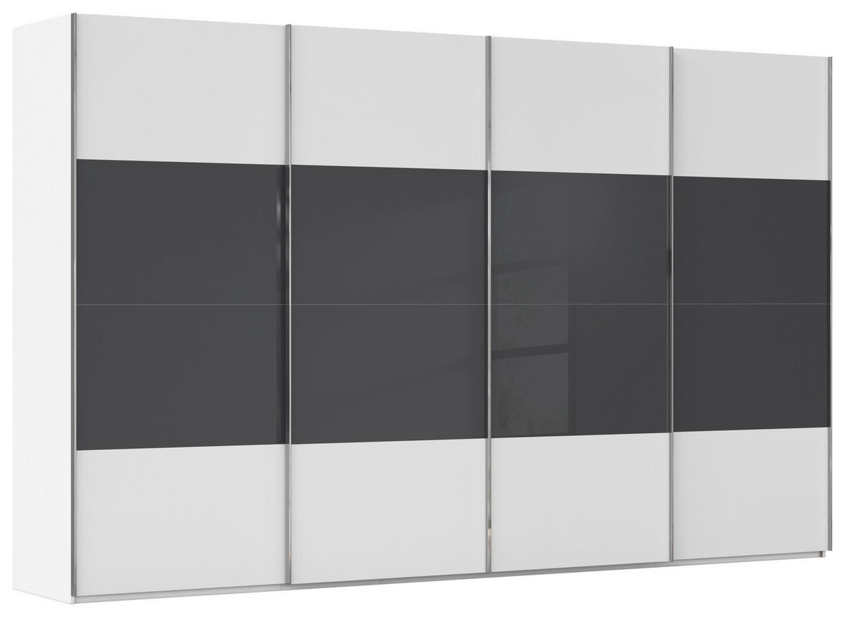 SCHWEBETÜRENSCHRANK 361/223/68 cm 4-türig Schwarz, Weiß  - Chromfarben/Schwarz, KONVENTIONELL, Glas/Holzwerkstoff (361/223/68cm) - Novel