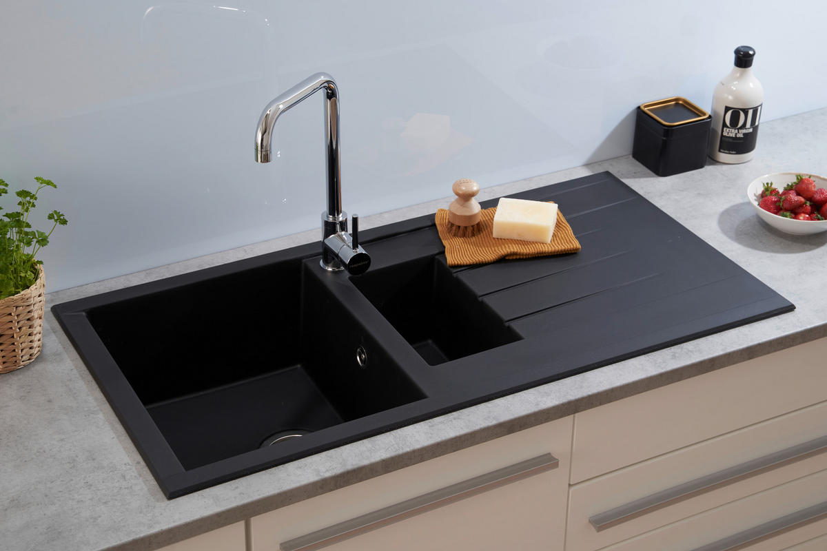 SPÜLE 1712HOUSTON100X50S  - Schwarz, Trend, Glas/Kunststoff (100/21/50cm) - Respekta