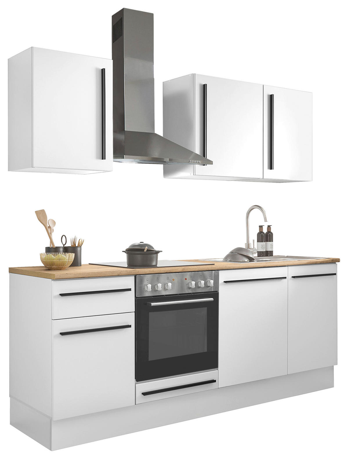 KÜCHENLEERBLOCK 220 cm   in Weiß, Eichefarben  - Eichefarben/Schwarz, Design, Holzwerkstoff/Kunststoff (220cm) - MID.YOU