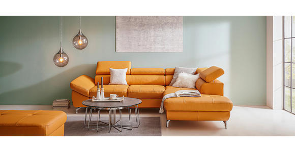 ECKSOFA Currygelb Echtleder - Currygelb/Silberfarben, Design, Leder/Metall (270/220cm) - Novel