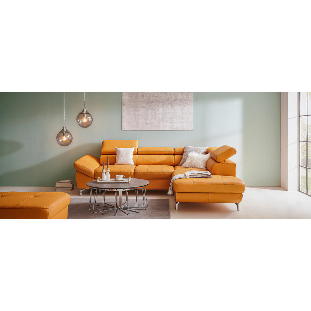Thumbnail - Novel Ecksofa, Currygelb, Leder, Echtleder, 5-Sitzer, Ottomane rechts, L-Form, 270x220 cm, Lederauswahl, Hocker erhältli...