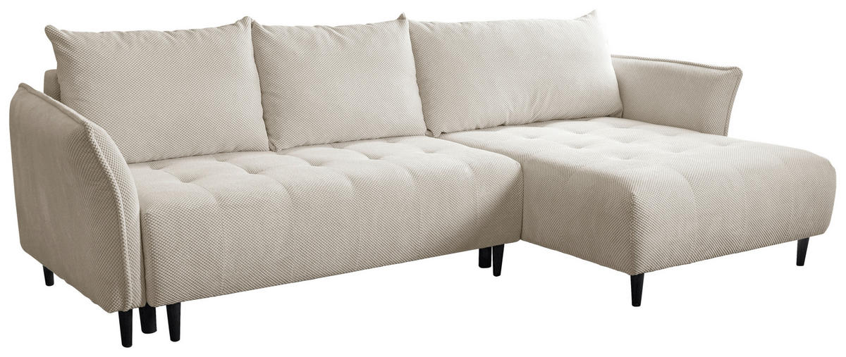 ECKSOFA MONTE CARLO Creme Struktur, Plüsch  - Creme/Schwarz, Trend, Textil (290/160cm) - MID.YOU