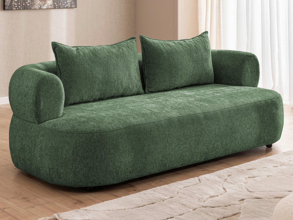 3-SITZER-SOFA Chenille Grün  - Schwarz/Grün, Design, Kunststoff/Textil (200/76/96cm) - Livetastic