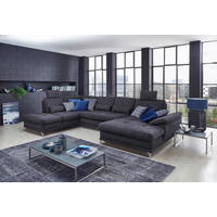 WOHNLANDSCHAFT in Flachgewebe Dunkelblau  - Silberfarben/Dunkelblau, Konventionell, Textil/Metall (223/363/176cm) - Sit & More