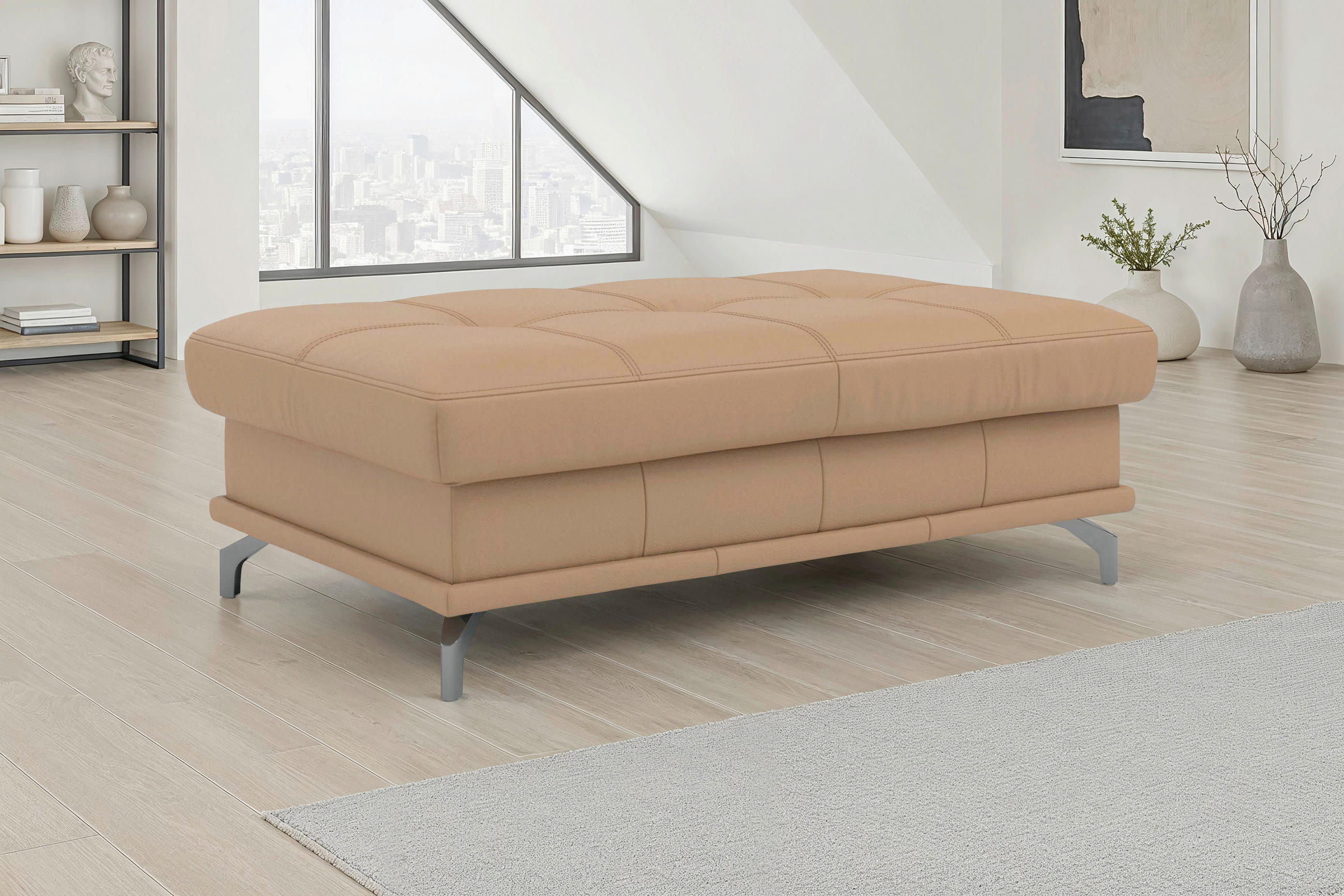 HOCKER COSTELLO E Echtleder Cappuccino  - Schwarz/Cappuccino, Basics, Leder/Metall (133/47/72cm) - Sit & More