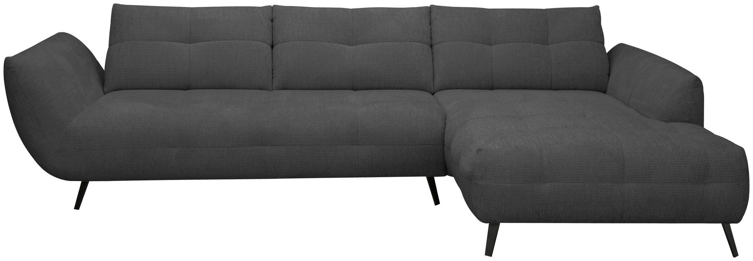 ECKSOFA Anthrazit Chenille Armlehnenkissen, Rücken echt, Sitztiefenverstellung  - Anthrazit/Schwarz, KONVENTIONELL, Textil/Metall (313/215cm) - Hom`in