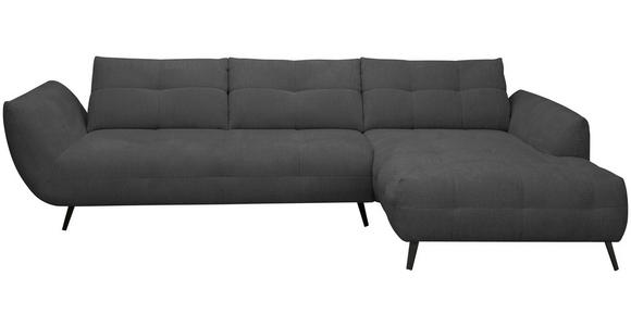 ECKSOFA Anthrazit Chenille Armlehnenkissen, Rücken echt, Sitztiefenverstellung  - Anthrazit/Schwarz, KONVENTIONELL, Textil/Metall (313/215cm) - Hom`in