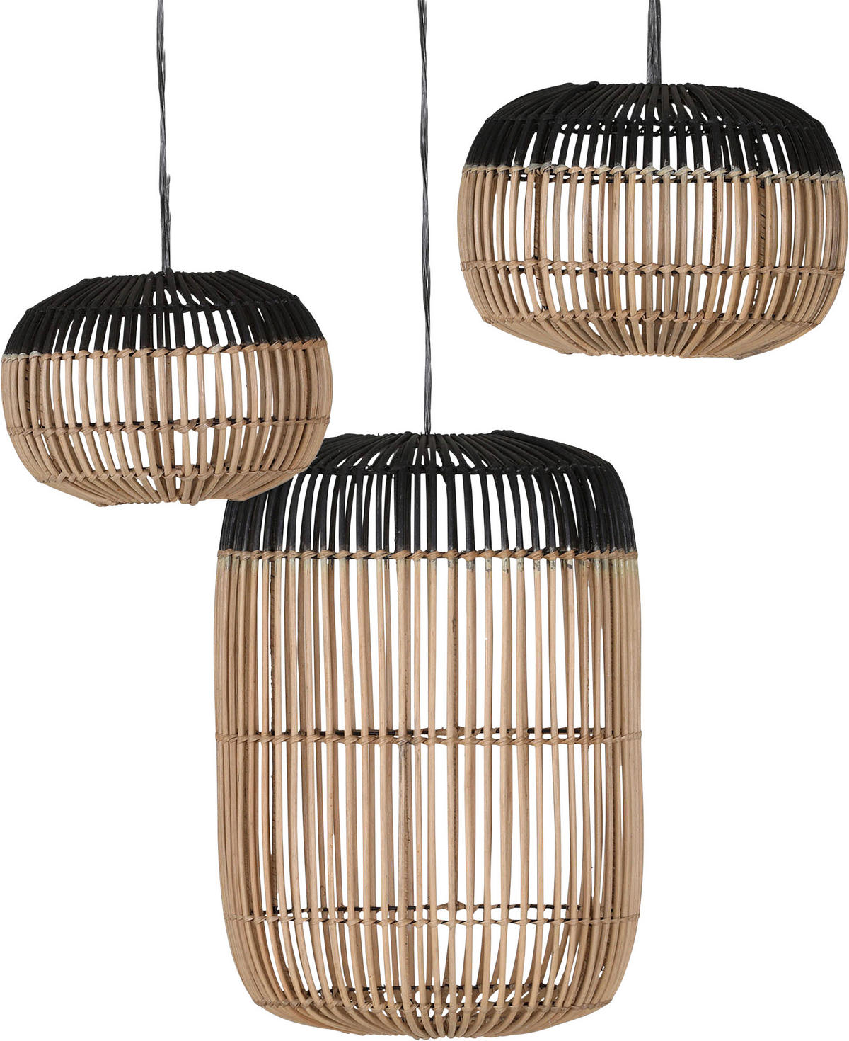 Leuchtenschirm 3er Set 35/50 cm   - Schwarz/Naturfarben, Trend, Holz (35/50cm)