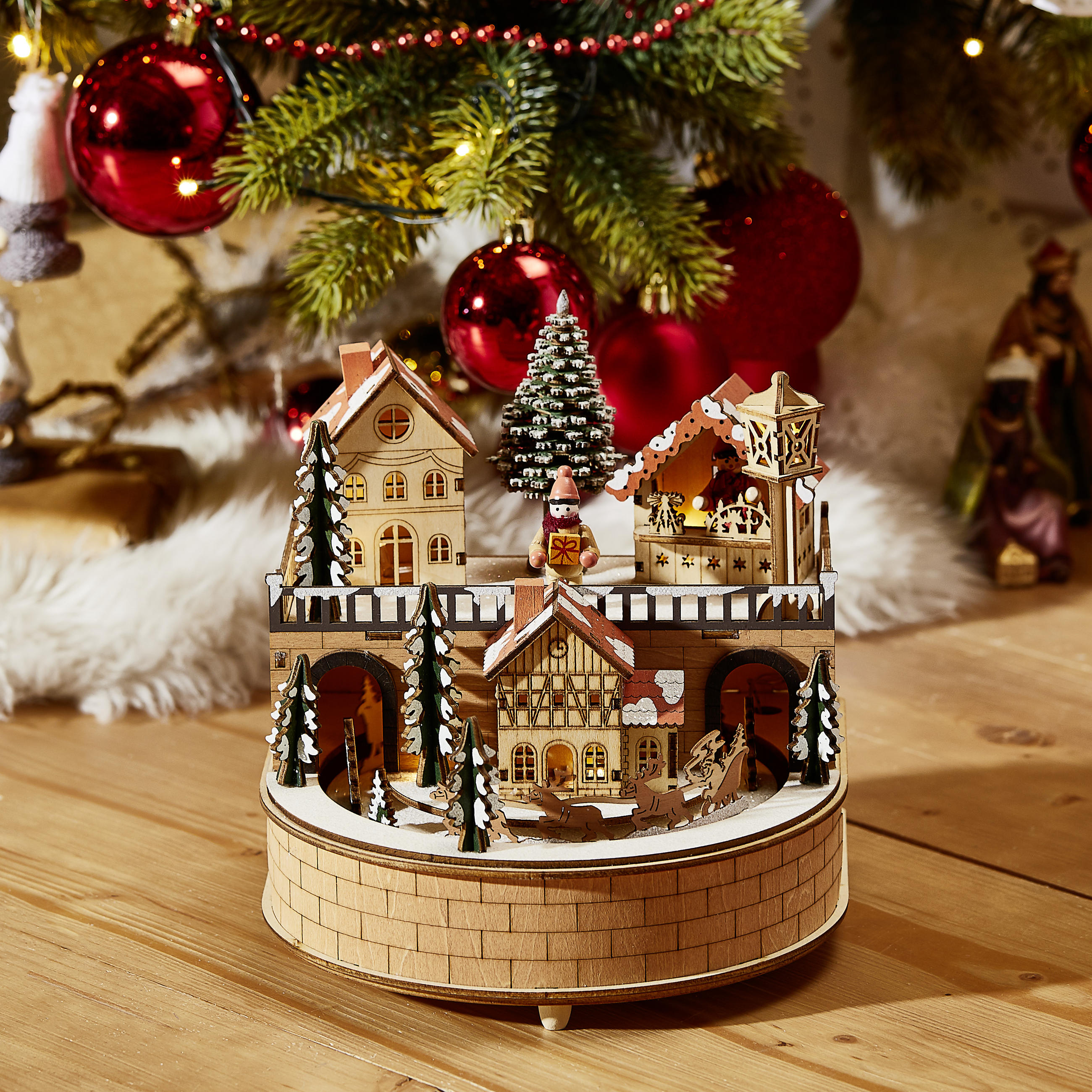 SPIELUHR WEIHNACHTSMARKT  - Braun, Basics, Holz (19/21cm) - X-Mas