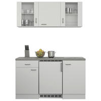 MINIKÜCHE 150,5 cm   in Weiß  - Edelstahlfarben/Hellgrau, MODERN, Glas/Holzwerkstoff (150,5cm) - FlexWell