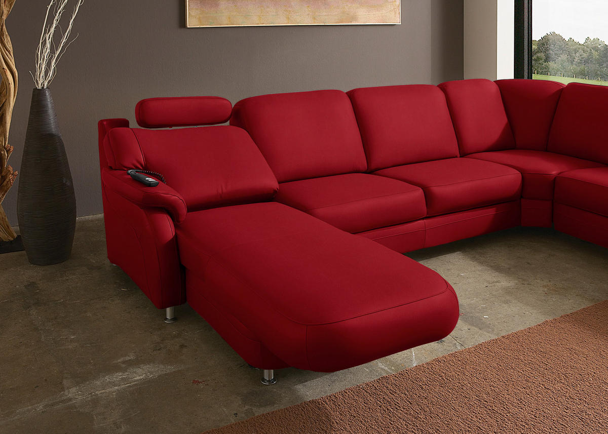WOHNLANDSCHAFT  in Echtleder Rot  - Rot/Alufarben, KONVENTIONELL, Leder/Metall (165/329/239cm) - Beldomo Premium