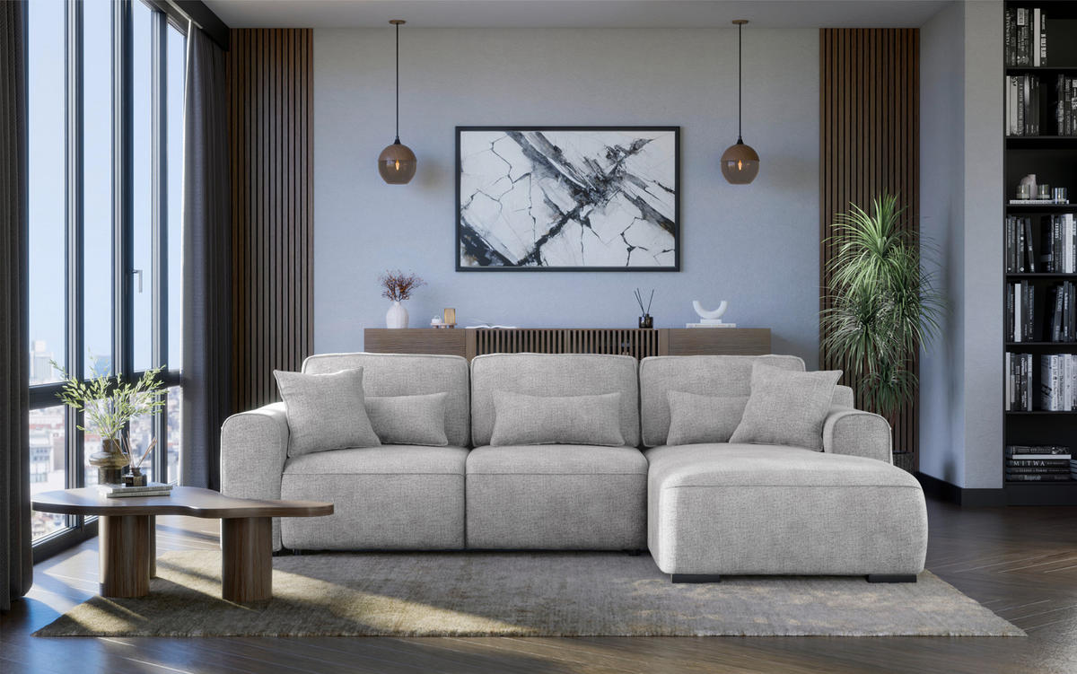 ECKSOFA Hellgrau Chenille  - Hellgrau/Grau, KONVENTIONELL, Kunststoff/Textil (293/205cm) - Carryhome