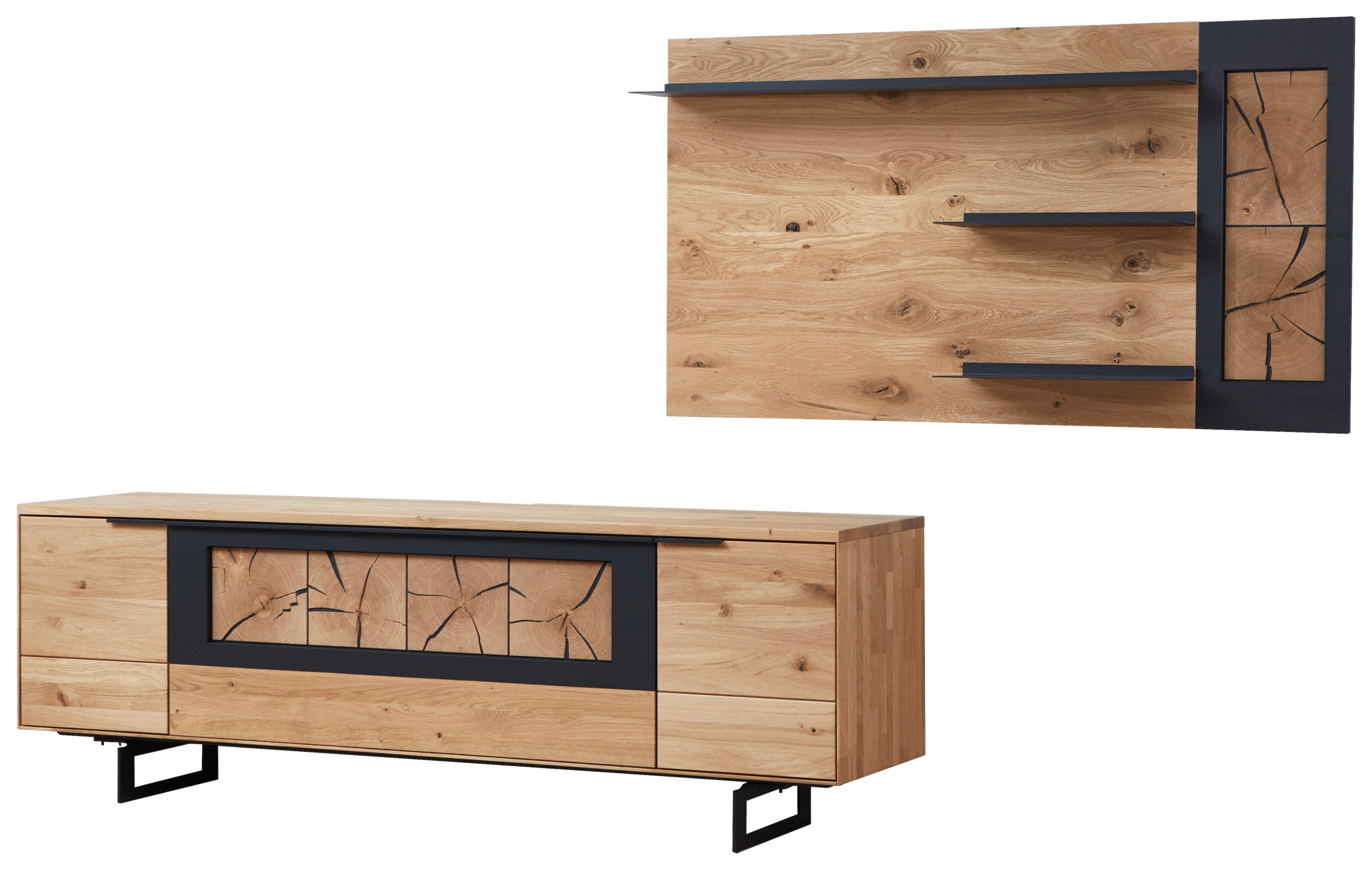 WOHNWAND  in Schwarz, Eichefarben  253,5/169,8/45,2 cm  - Eichefarben/Schwarz, Design, Holz/Metall (253,5/169,8/45,2cm) - Valdera