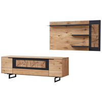 WOHNWAND  in Schwarz, Eichefarben  253,5/169,8/45,2 cm  - Eichefarben/Schwarz, Design, Holz/Metall (253,5/169,8/45,2cm) - Valdera
