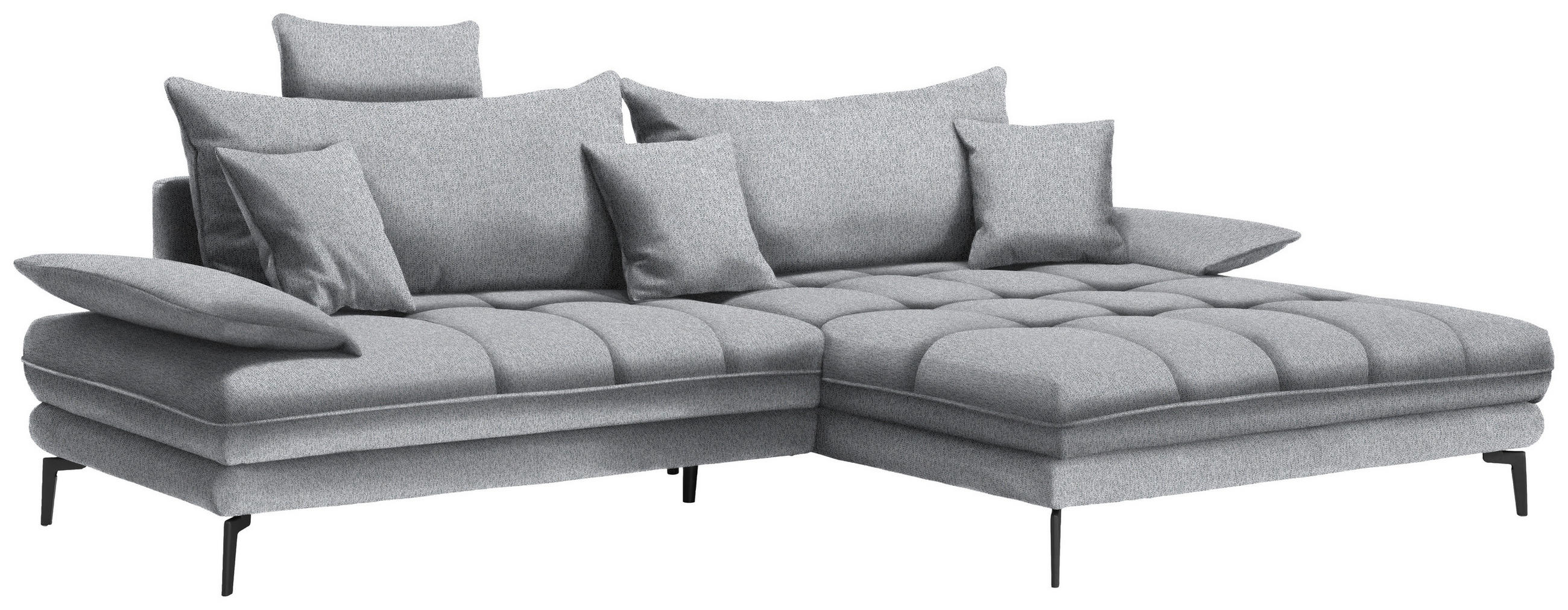 ECKSOFA PRATO Hellgrau Webstoff  - Hellgrau/Schwarz, MODERN, Textil/Metall (292/176cm) - MID.YOU