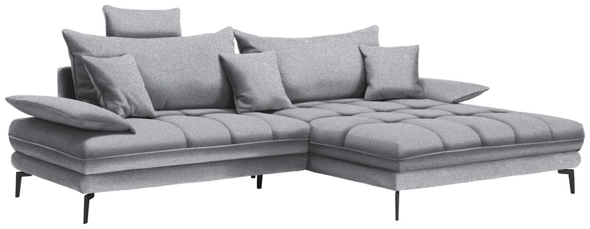 ECKSOFA PRATO Hellgrau Webstoff  - Hellgrau/Schwarz, MODERN, Textil/Metall (292/176cm) - MID.YOU