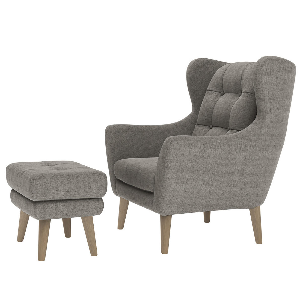 SESSELSET in Webstoff Dunkelgrau  - Eichefarben/Dunkelgrau, KONVENTIONELL, Holz/Textil (91/104/94cm) - Trendmanufaktur