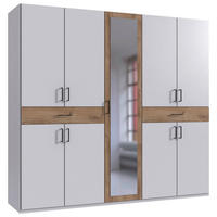 DREHTÜRENSCHRANK Weiss, Plankeneiche  - Weiss/Plankeneiche, Konventionell, Glas/Holzwerkstoff (225/208/58cm) - Carryhome