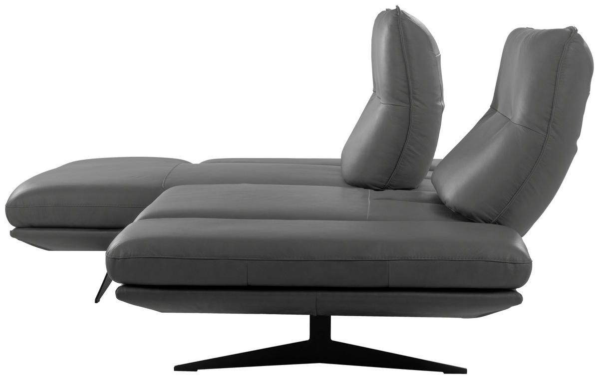 ECKSOFA Dunkelgrau Echtleder Rücken echt, Armteilverstellung, Kopfteilverstellung, Sitztiefenverstellung  - Dunkelgrau/Schwarz, Design, Leder/Metall (160/235cm) - Celina Home