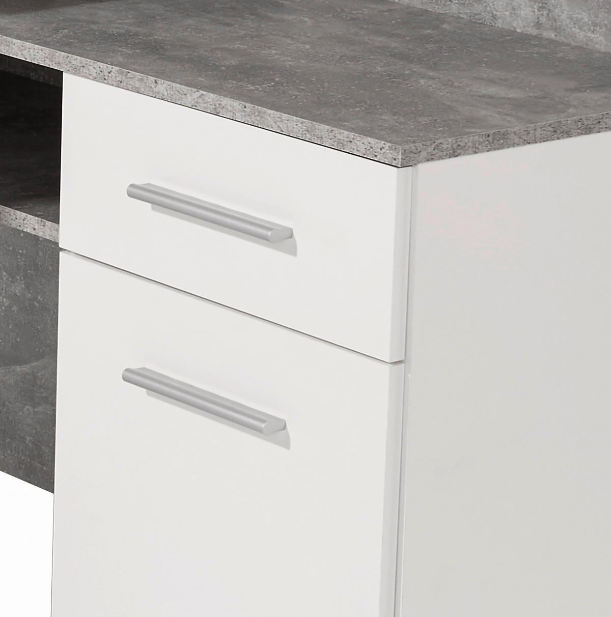 KOTNA PISALNA MIZA leseni material bela, temno siva  - temno siva/bela, Moderno, umetna masa/leseni material (141,6/80,5/124cm) - Carryhome