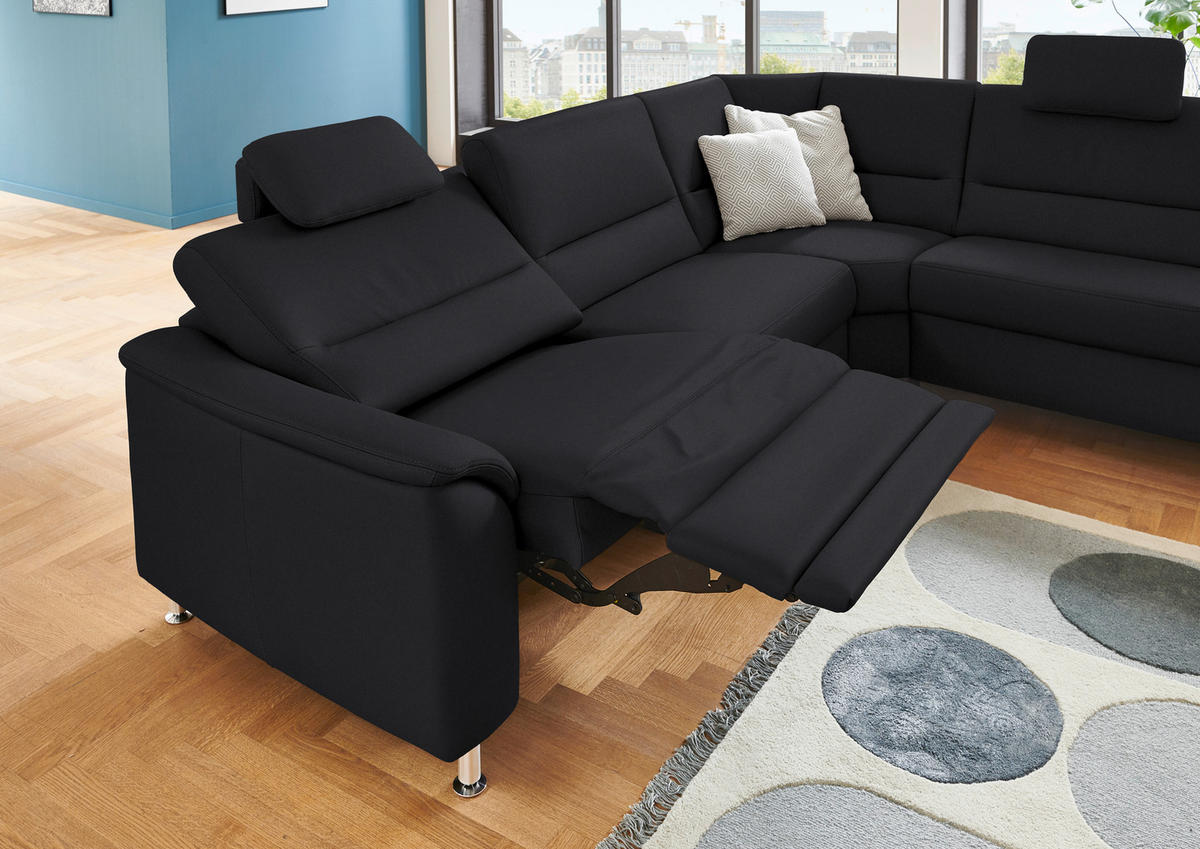 ECKSOFA in Echtleder Anthrazit  - Anthrazit/Alufarben, Konventionell, Leder/Metall (290/249cm) - Beldomo Premium