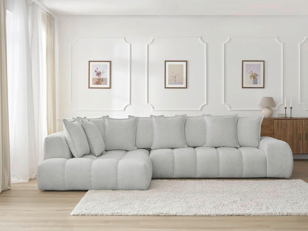 ECKSOFA Ottomane links  EVEREST Hellgrau Flachgewebe  - Hellgrau/Schwarz, MODERN, Kunststoff/Textil (210/352cm)