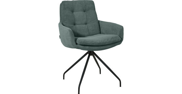 ARMLEHNSTUHL  Stoffauswahl, Typenauswahl, Sitzfläche 360° drehbar, Gestellauswahl Cord  - Schwarz/Grün, Design, Textil/Metall (63/90/69cm) - Johann Jakob