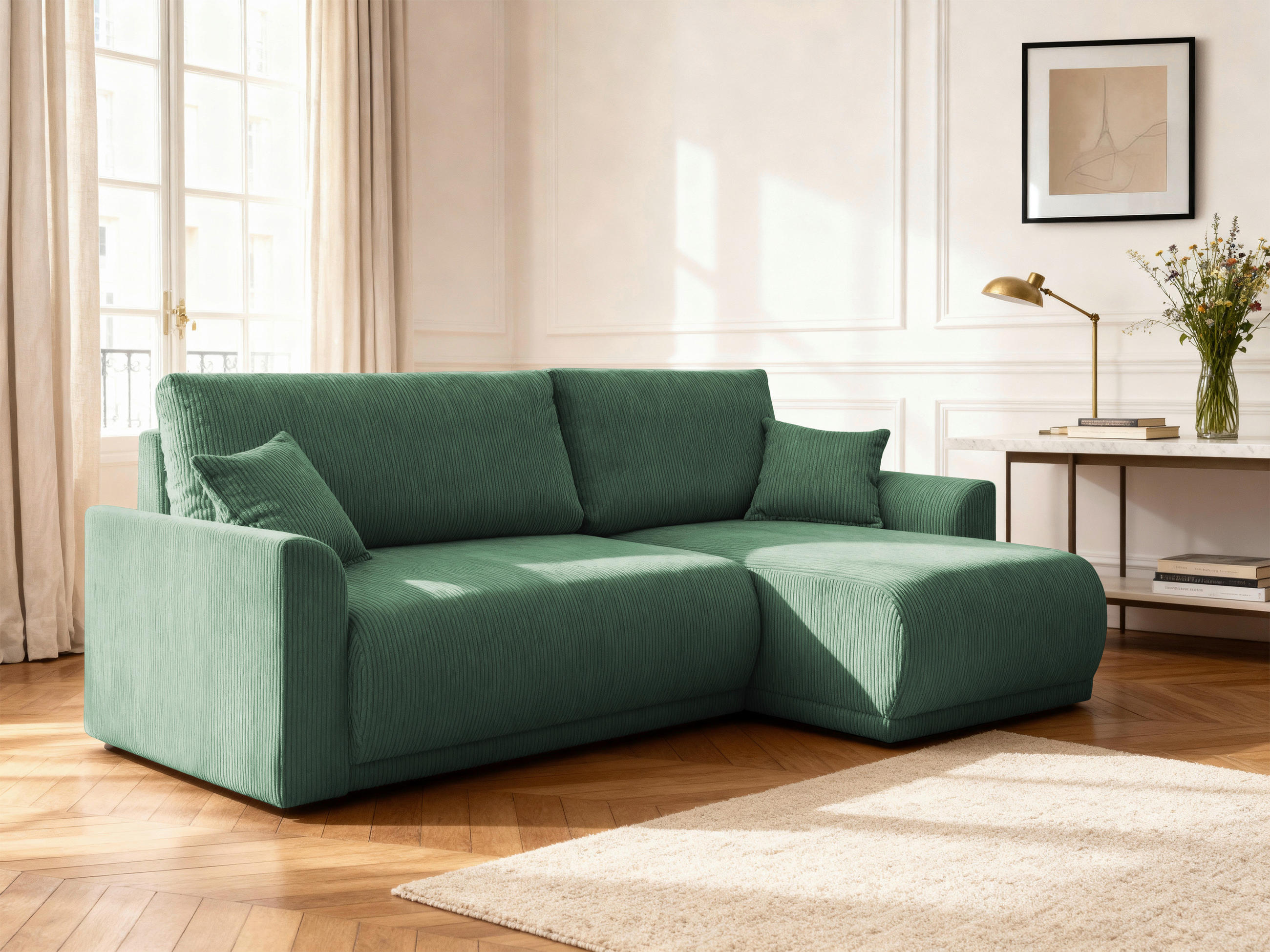 ECKSOFA KIMMY Grün Cord Zierkissen, Rückenkissen, Bettkasten  - Schwarz/Grün, Design, Kunststoff/Textil (233/146cm) - P & B