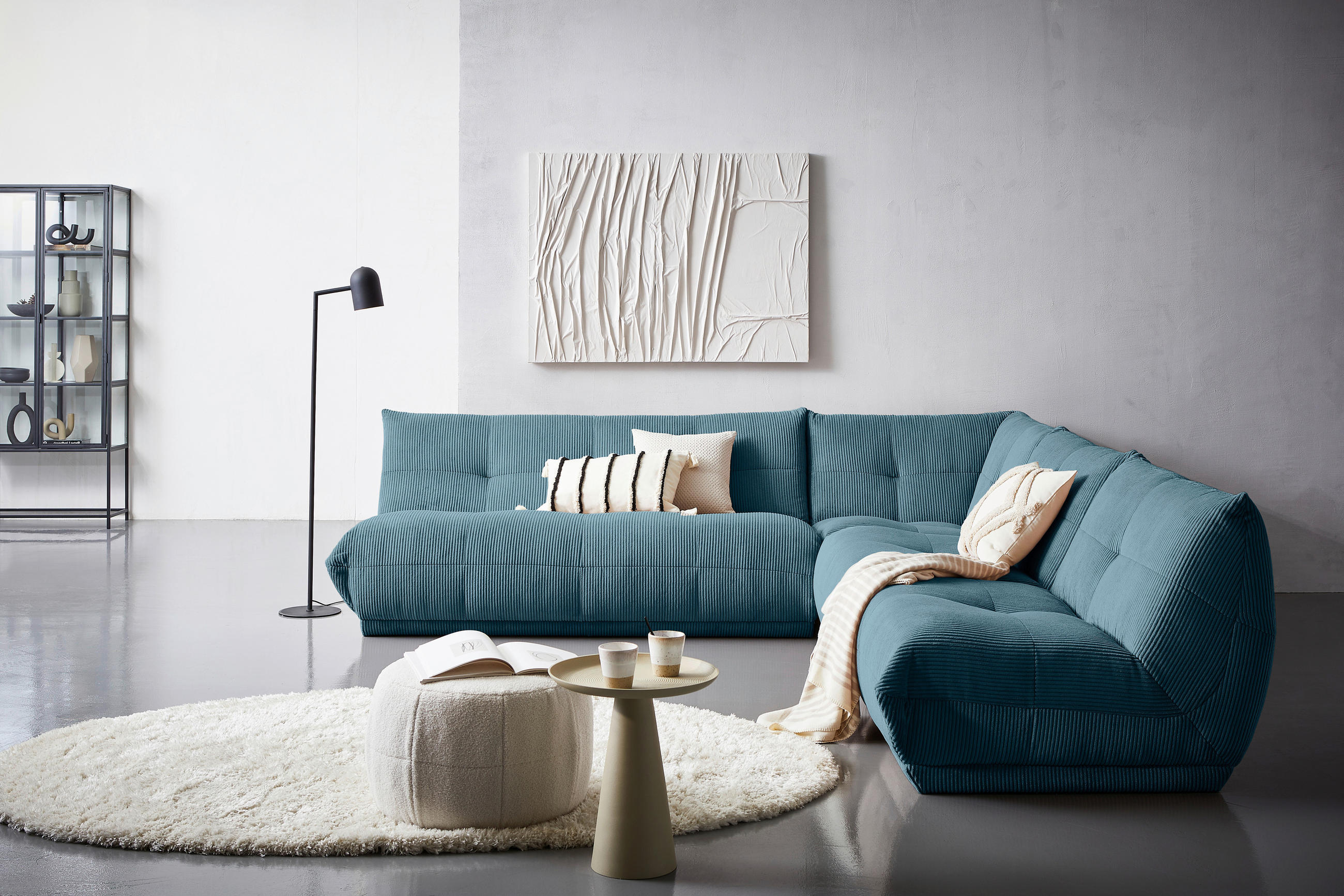 ECKSOFA Petrol Cord  - Petrol, Trend, Textil (285/315cm) - Livetastic