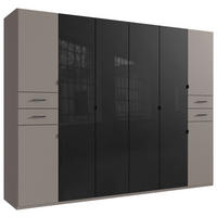 KLEIDERSCHRANK 270/208/58 cm,  in Grau, Schwarz, 8-türig  - Schwarz/Grau, KONVENTIONELL, Glas/Holzwerkstoff (270/208/58cm) - Boxxx