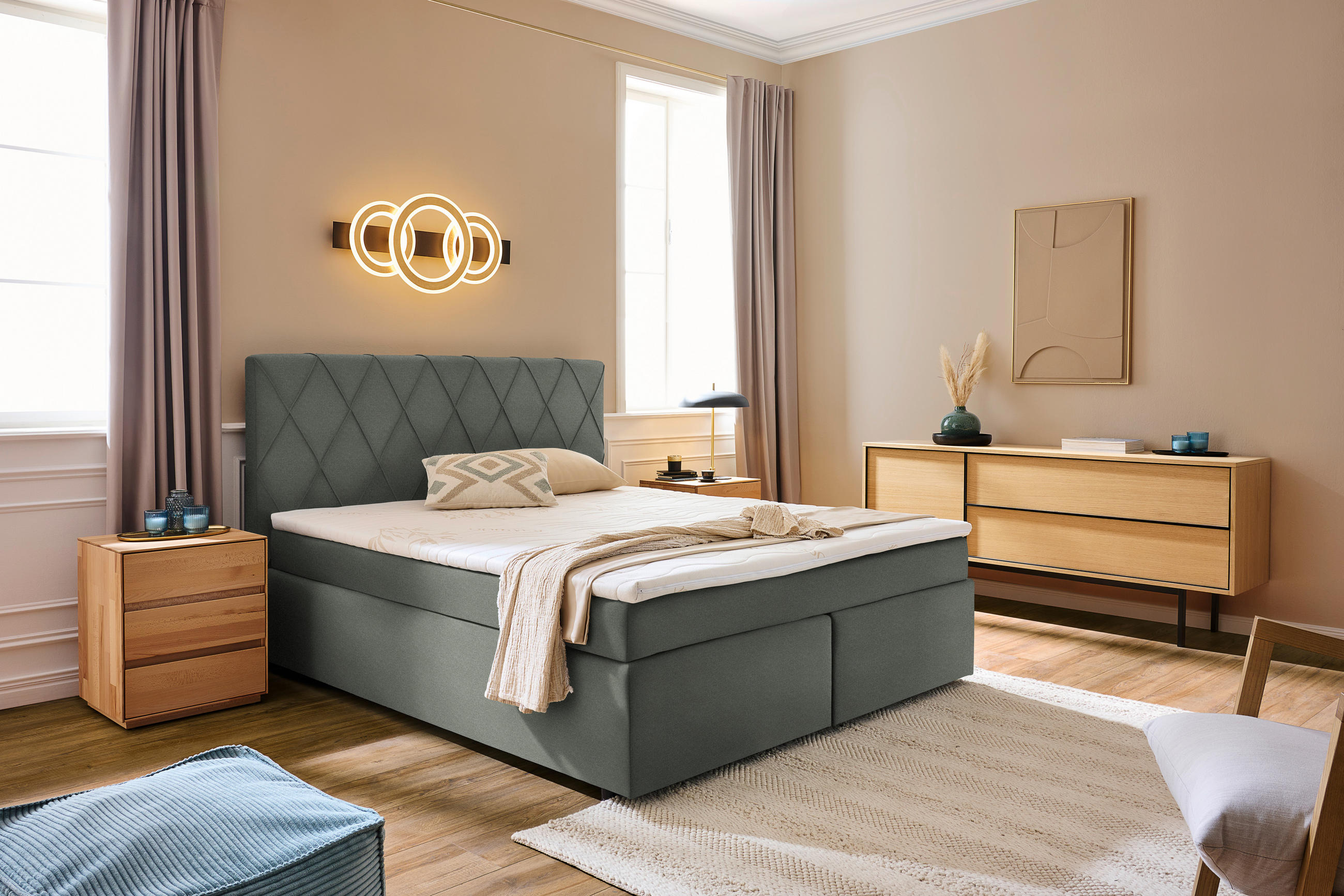 BOXSPRINGBETT 180/200 cm  in Grau  - Schwarz/Grau, Design, Kunststoff/Textil (180/200cm) - Xora